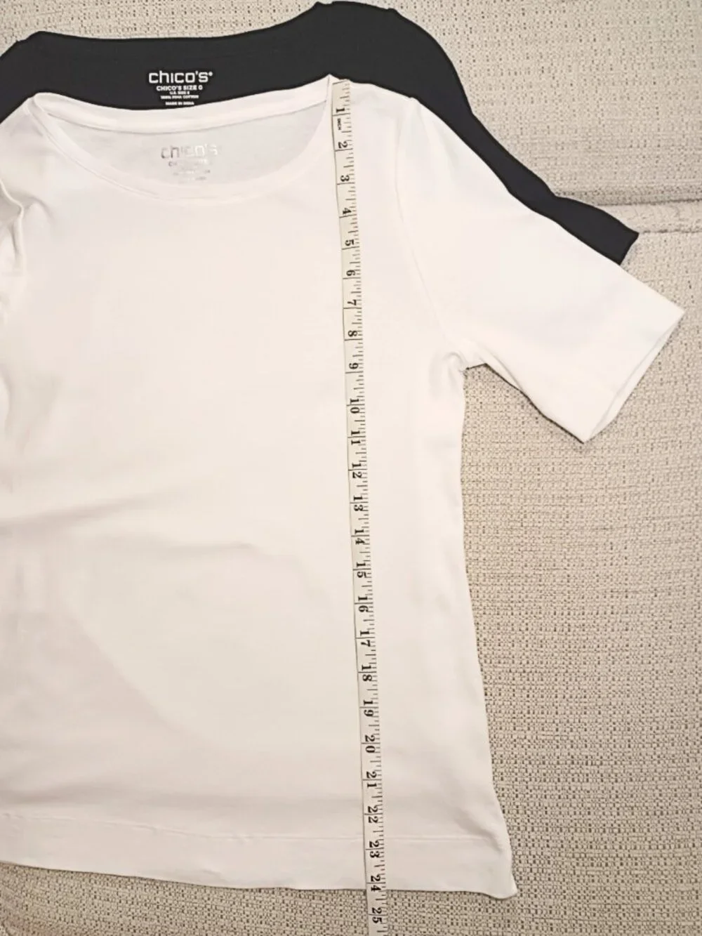 2 Chico's Pima Cotton Elbow Sleeve Tees Solid White Solid Black - Picture 8 of 9